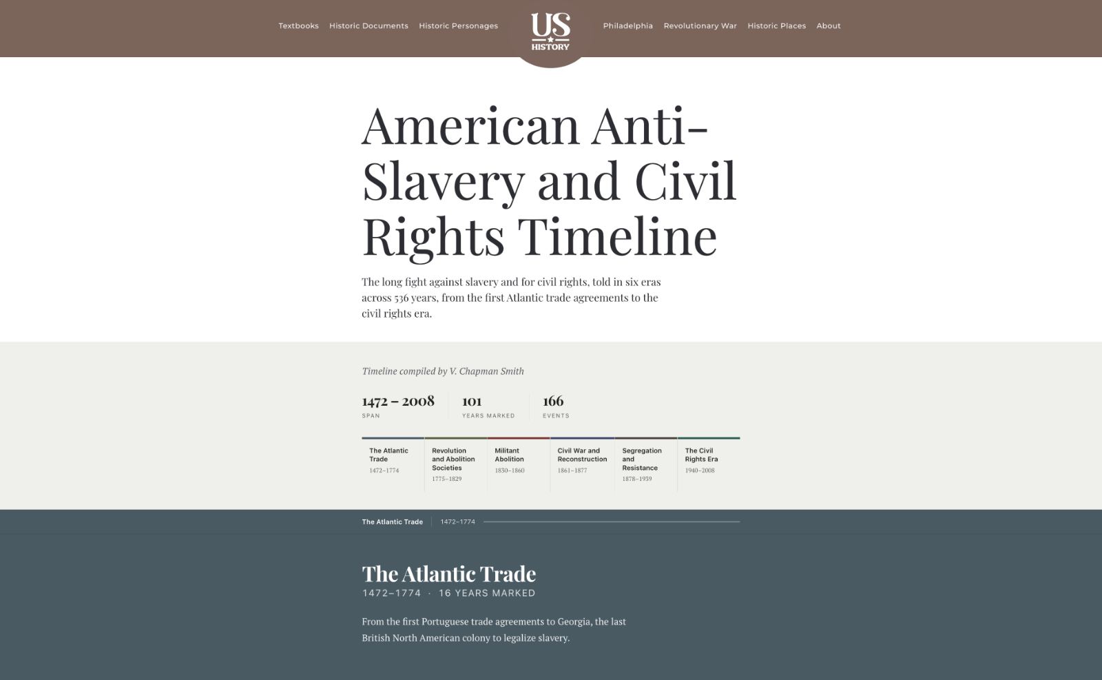 The American Anti-Slavery and Civil Rights Timeline on the new site